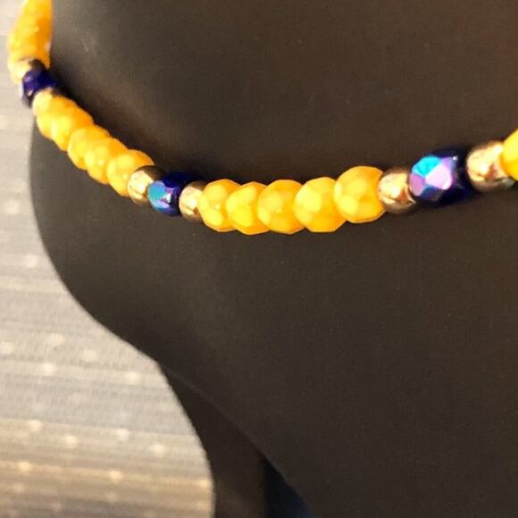 Yellow & Blue Beaded Handmade Ankle Bracelet - Picture 3 of 8